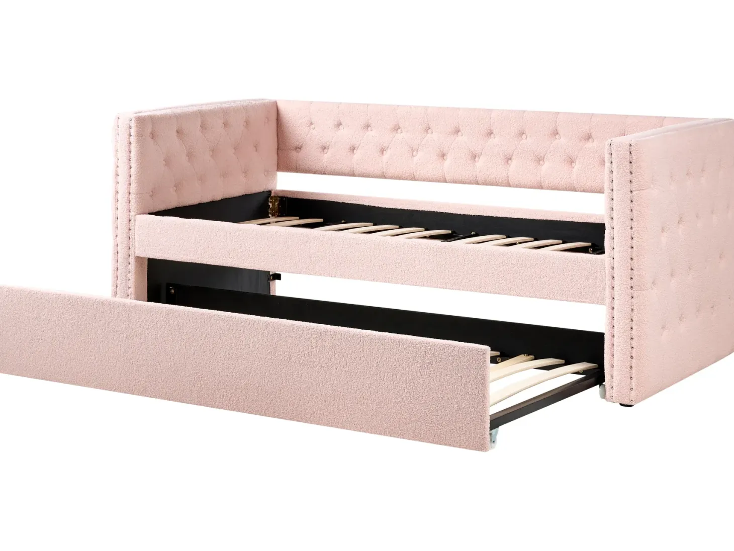 Udtræksseng Boucle GASSIN 90 x 200 cm Pastellrosa