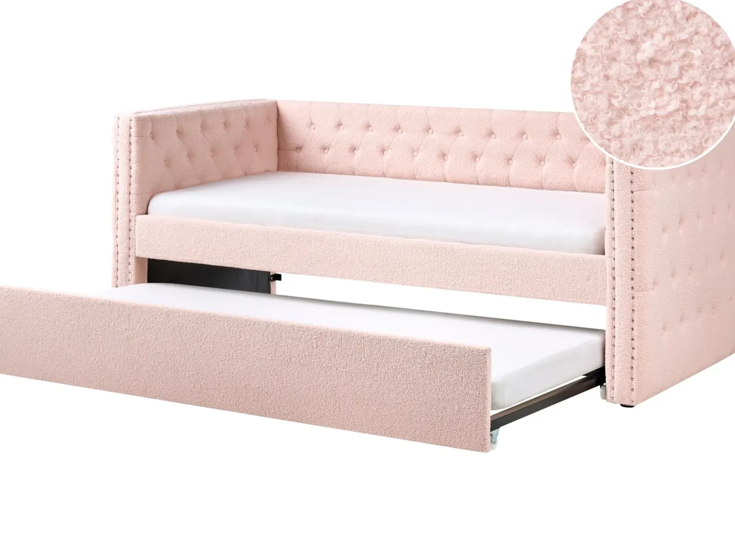 Udtræksseng Boucle GASSIN 90 x 200 cm Pastellrosa