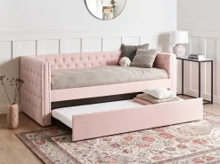 Udtræksseng Boucle GASSIN 90 x 200 cm Pastellrosa