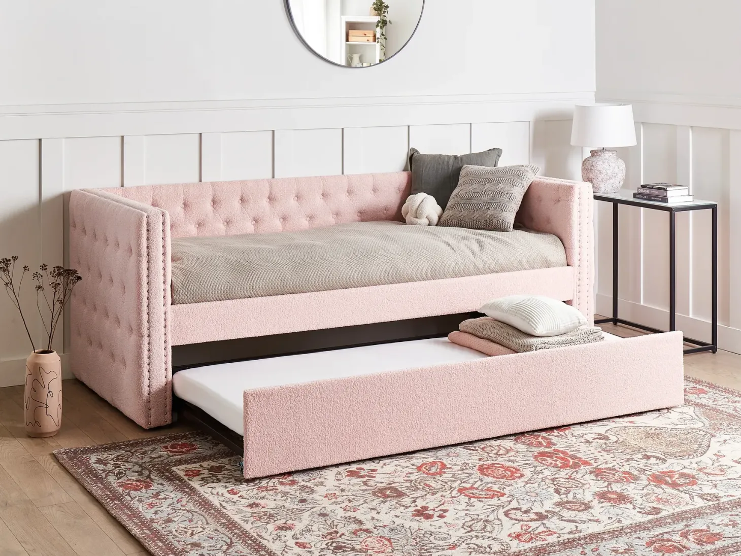 Udtræksseng Boucle GASSIN 90 x 200 cm Pastellrosa