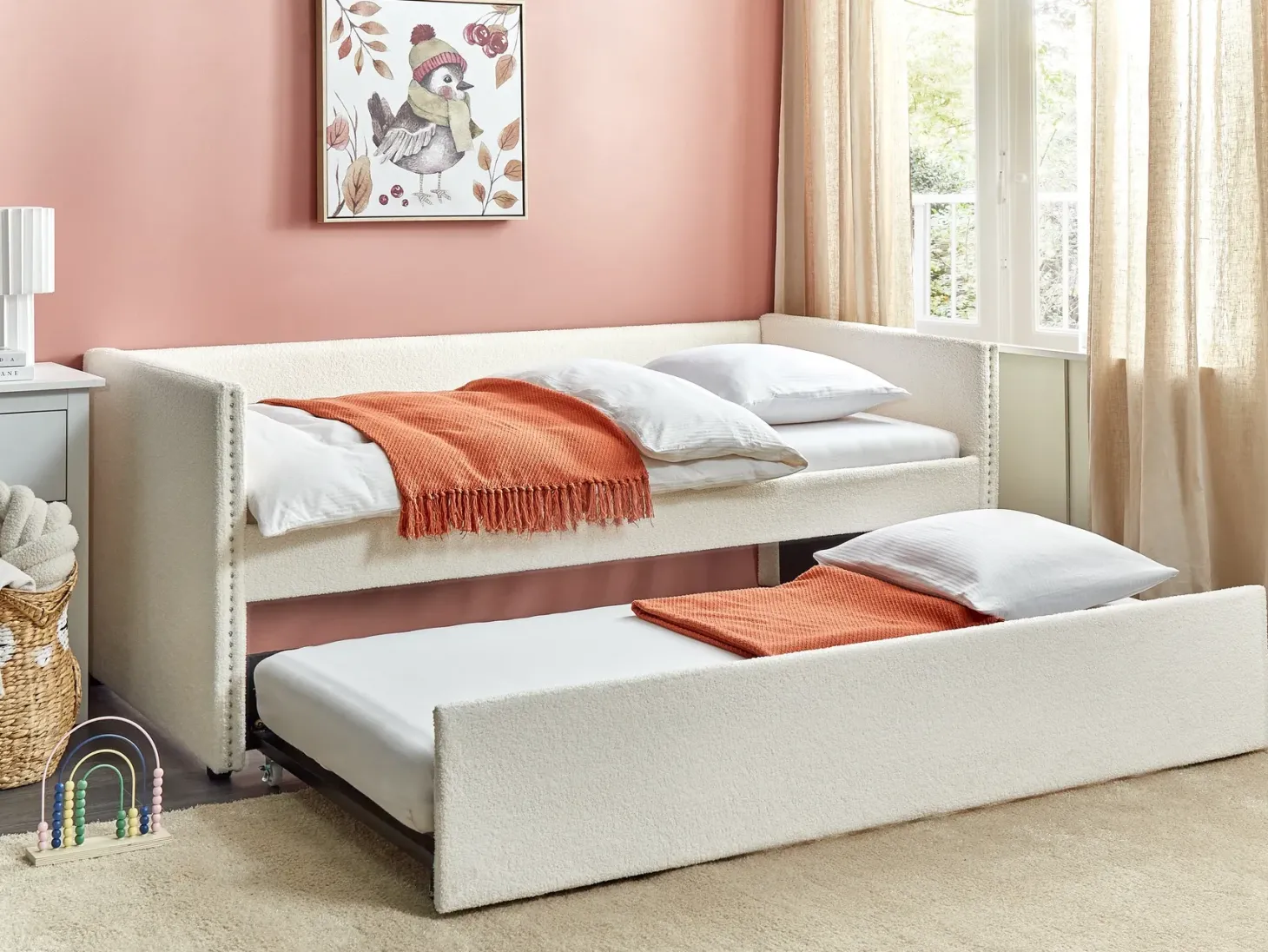 Udtræksseng Boucle TROYES 90 x 200 cm Lys Beige