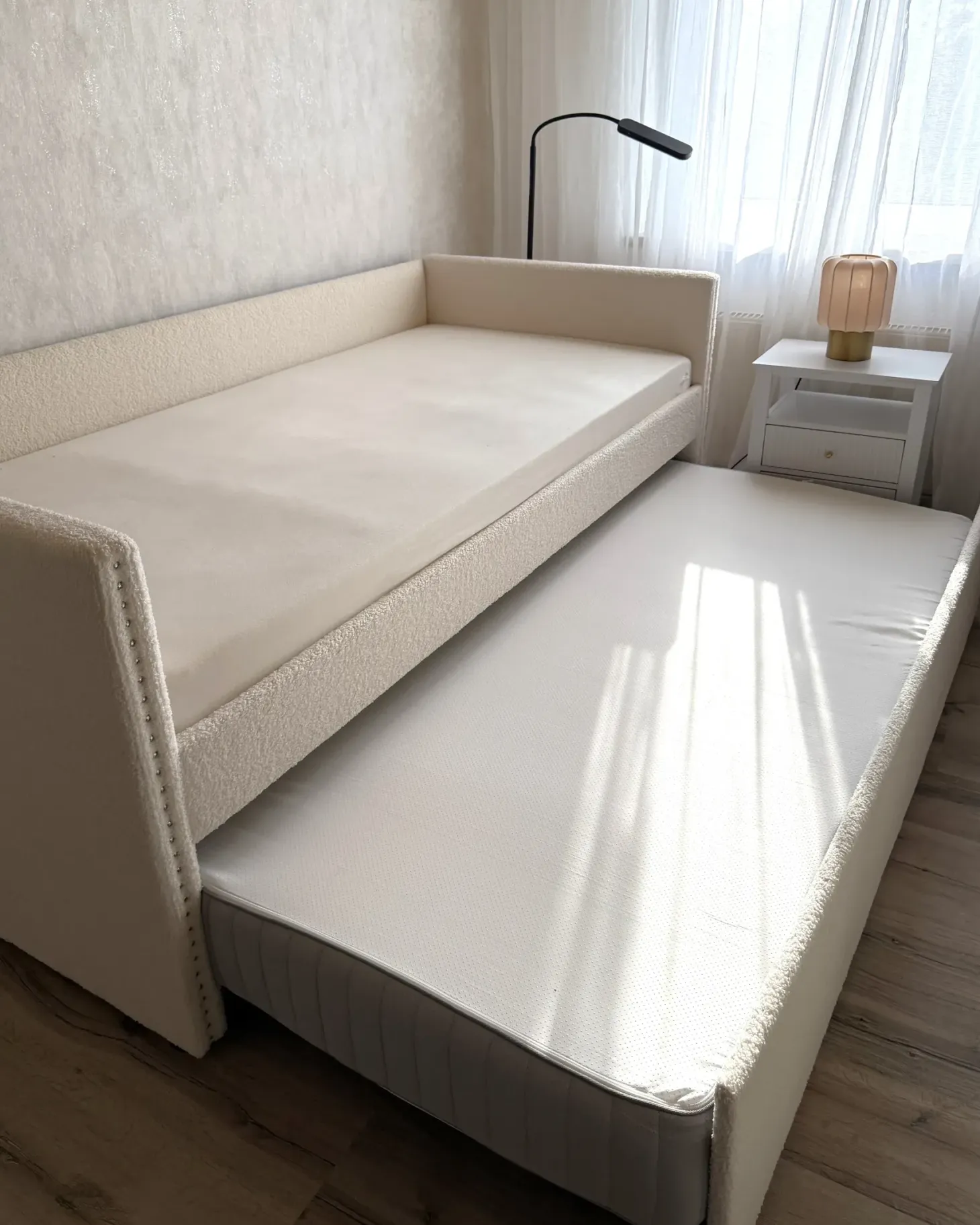 Udtræksseng Boucle TROYES 90 x 200 cm Lys Beige