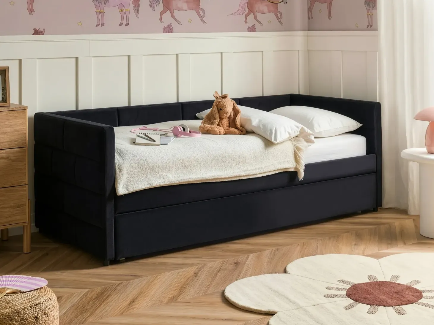 Udtræksseng Velour CHAVONNE 90 x 200 cm Sort