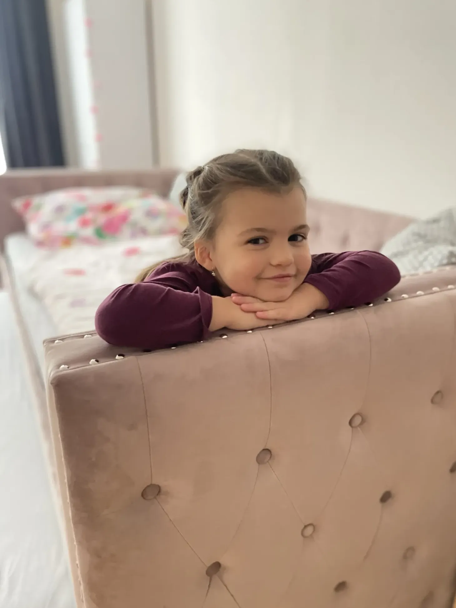 Udtræksseng Velour GASSIN 90 x 200 cm Lyserød
