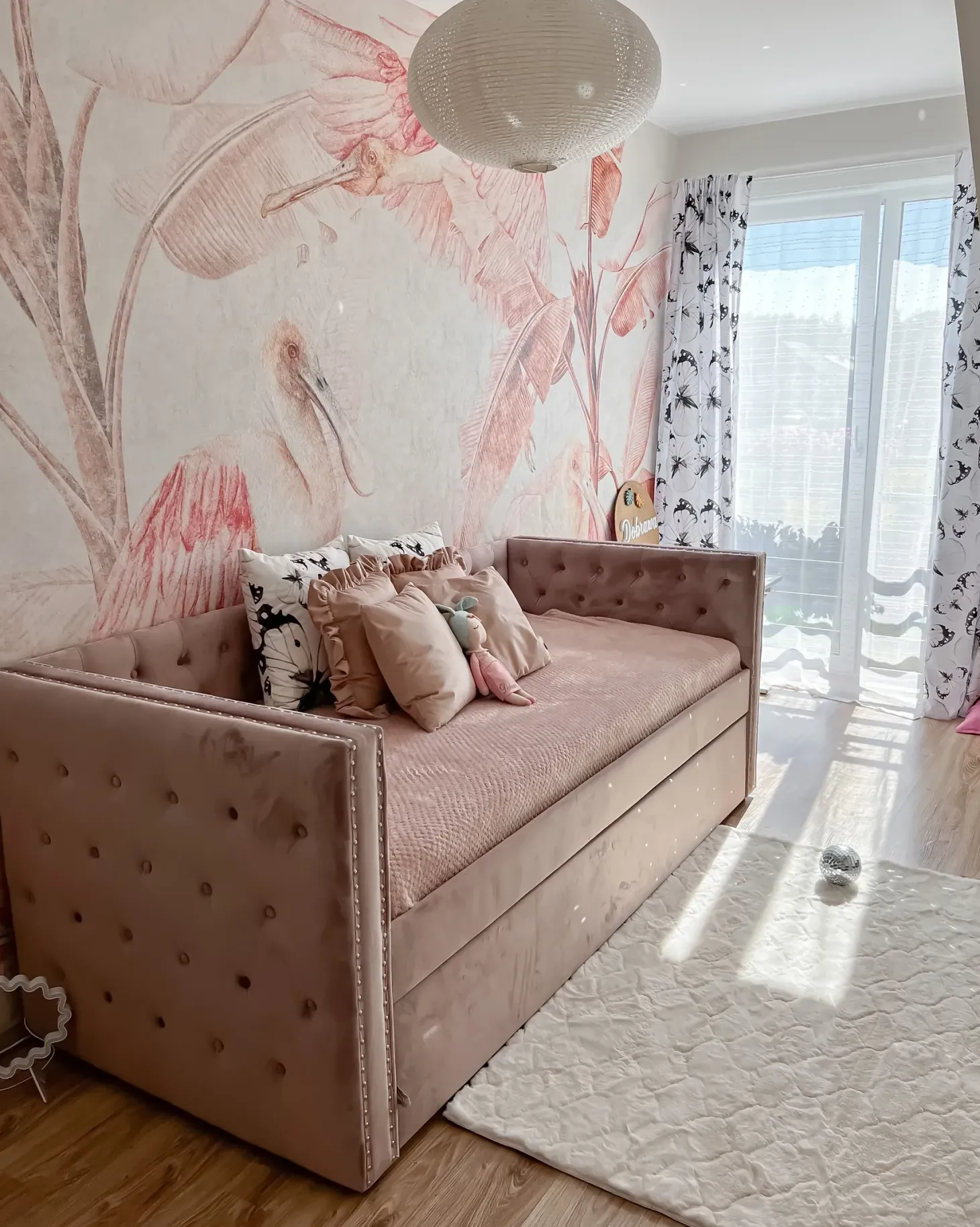 Udtræksseng Velour GASSIN 90 x 200 cm Lyserød