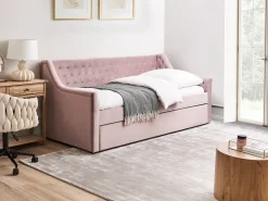 Udtræksseng Velour MONTARGIS 90 x 200 cm Lyserød