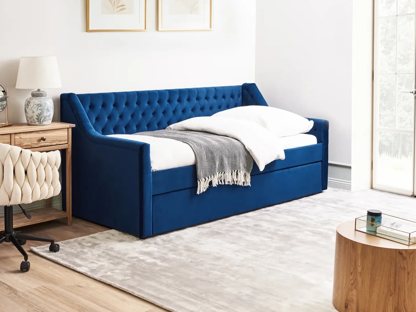 Udtræksseng Velour MONTARGIS 90 x 200 cm Navy Blå