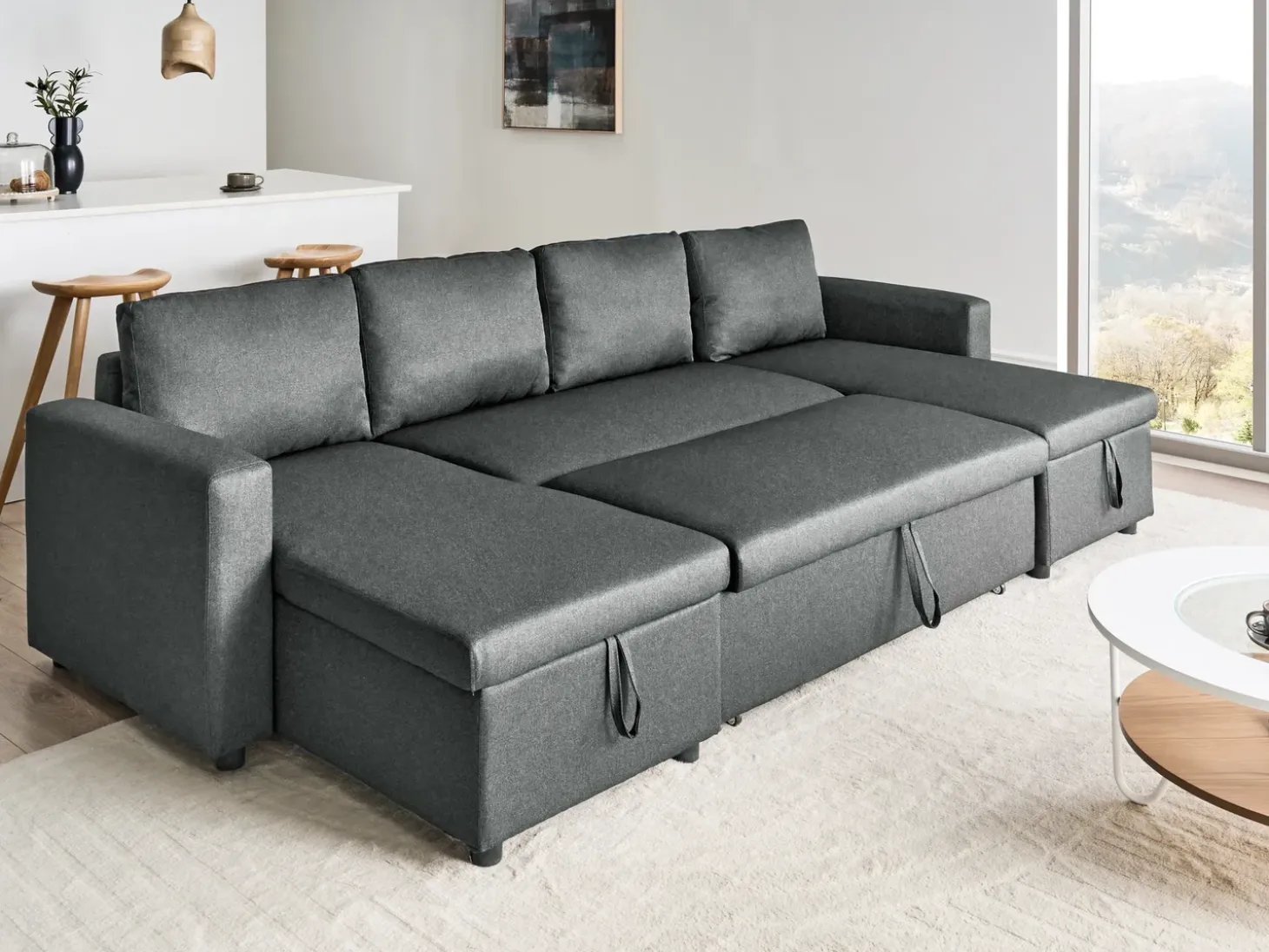 U-formet sovesofa 5 personers SOMMEN Mørkegrå med opbevaring