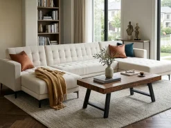 U-formet sovesofa 5 personers ABERDEEN Cremehvid