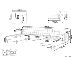 U-formet sovesofa 5 personers ABERDEEN Cremehvid