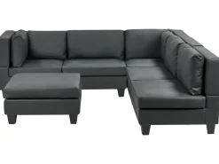 UNSTAD 5 personers Hjørnesofa modul Venstrevendt Sort Kunstlæder med fodskammel