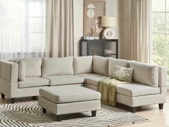 UNSTAD 5 personers Hjørnesofa modul Højrevendt Lys Beige med fodskammel