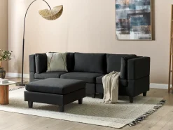 UNSTAD 3 personers Modulsofa Sort med fodskammel