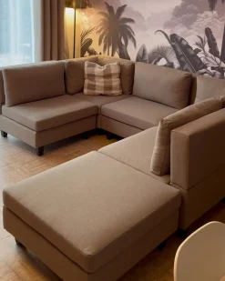 UNSTAD 5 personers U-formet modulsofa Brun med fodskammel