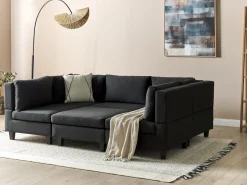 UNSTAD 5 personers U-formet modulsofa Sort med fodskammel