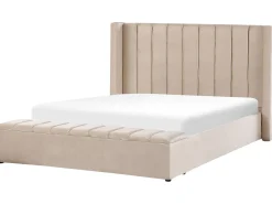 Vandseng med opbevaringsbænk Velour NOYERS 180 x 200 cm Beige
