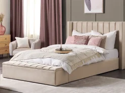 Vandseng med opbevaringsbænk Velour NOYERS 180 x 200 cm Beige