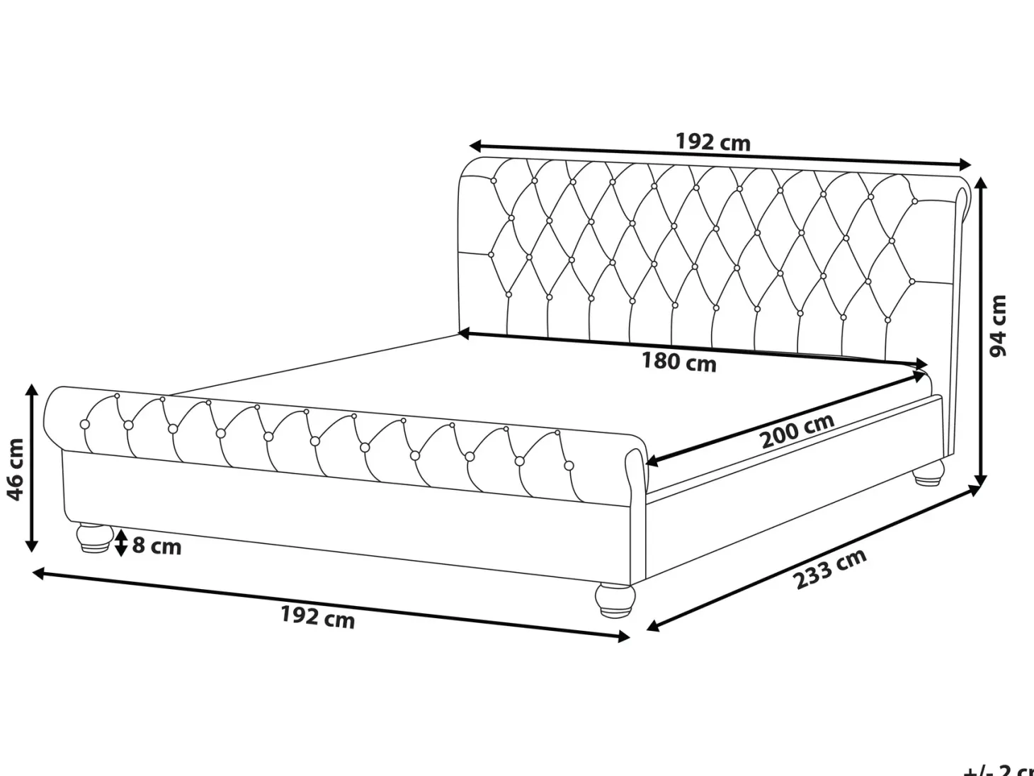 Vandseng Velour AVALLON 180 x 200 cm Sort