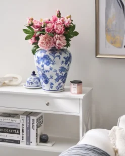 Vase med låg ALFARO Porcelæn 46 cm Hvid/blå
