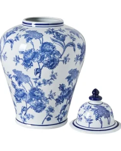 Vase med låg ALFARO Porcelæn 46 cm Hvid/blå