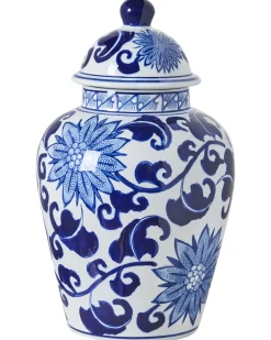 Vase med låg CUENCA Porcelæn 36 cm Hvid/blå