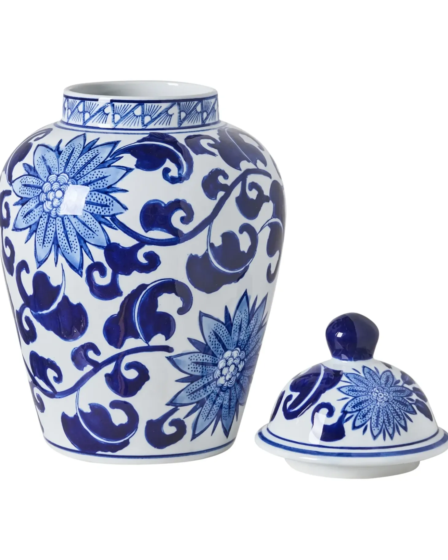 Vase med låg CUENCA Porcelæn 36 cm Hvid/blå