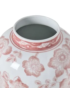 Vase med låg MOGUER Porcelæn 36 cm Rød/Hvid
