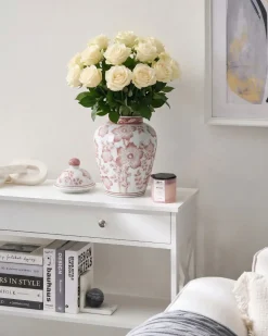 Vase med låg MOGUER Porcelæn 36 cm Rød/Hvid