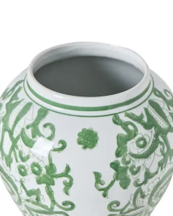 Vase med låg MONDRAGON Porcelæn 37 cm Hvid/ Grøn