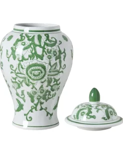Vase med låg MONDRAGON Porcelæn 37 cm Hvid/ Grøn