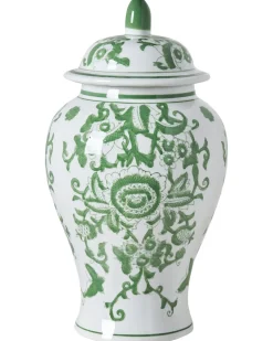 Vase med låg MONDRAGON Porcelæn 37 cm Hvid/ Grøn