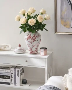 Vase med låg SEWILLA Porcelæn 38 cm Rød/Hvid