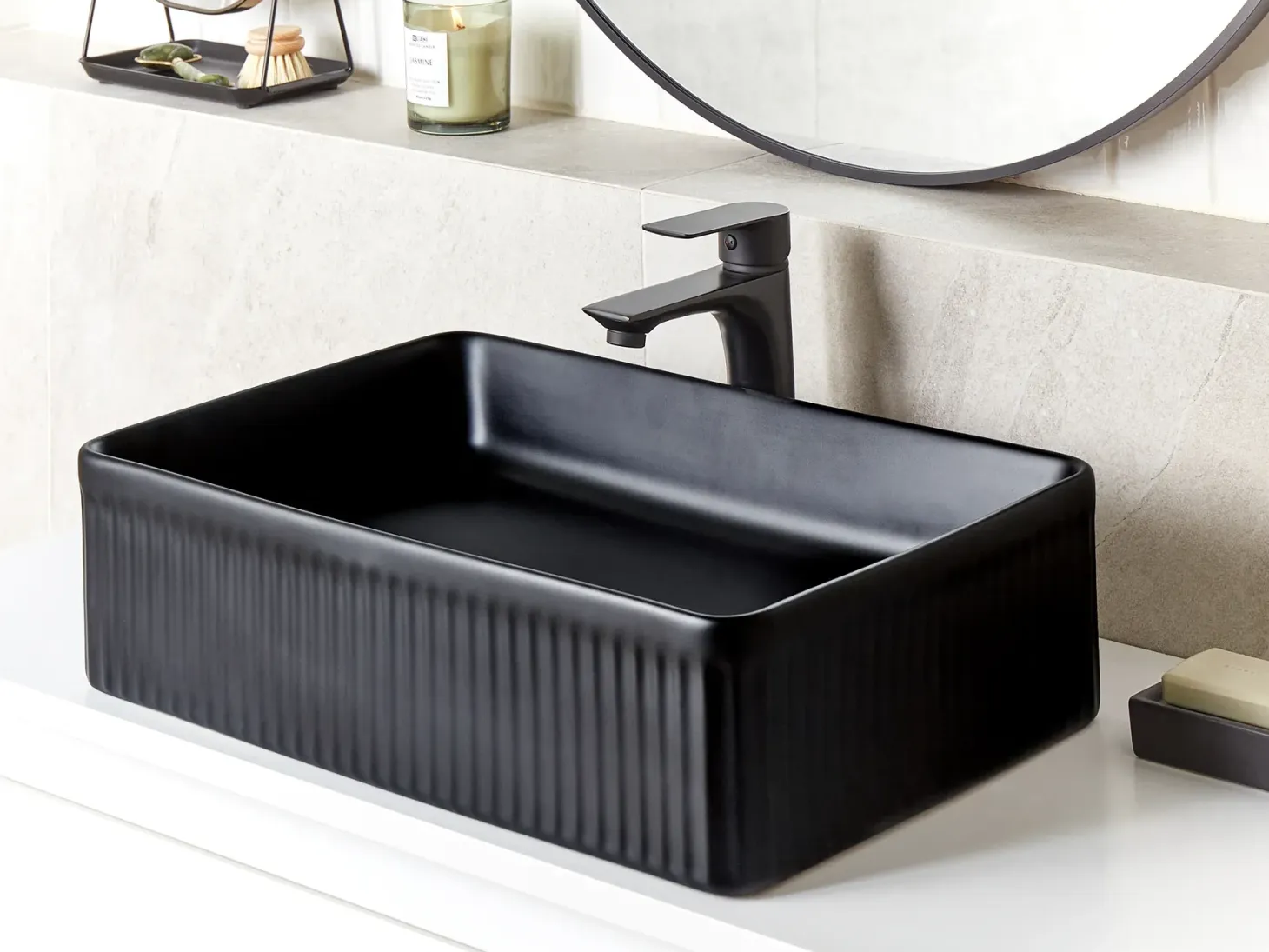 Vask til bordplade GELDO Sort 50 x 34 cm Keramik