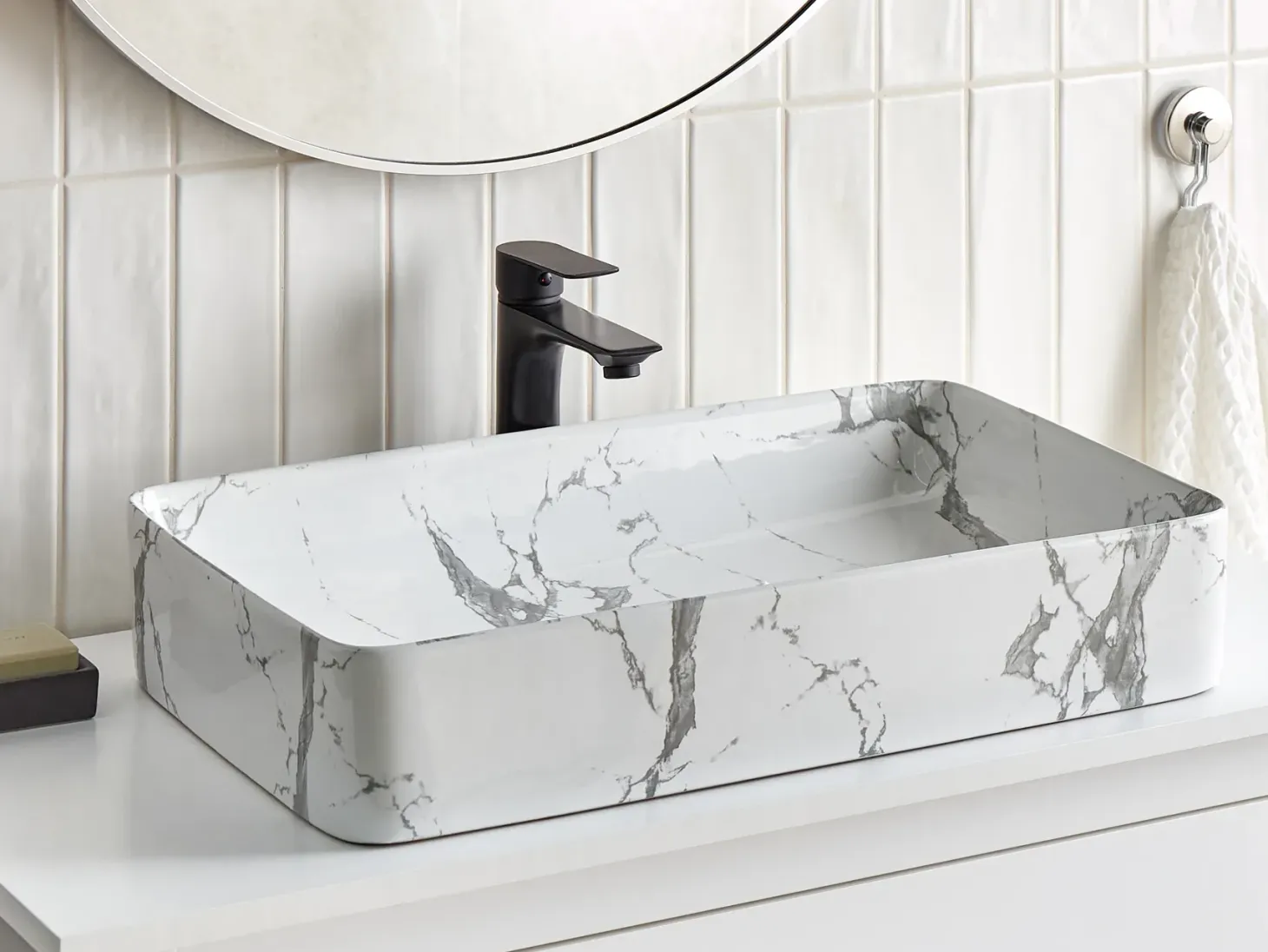 Vask til bordplade IPALA Hvid marmor 62 x 35 cm Keramik