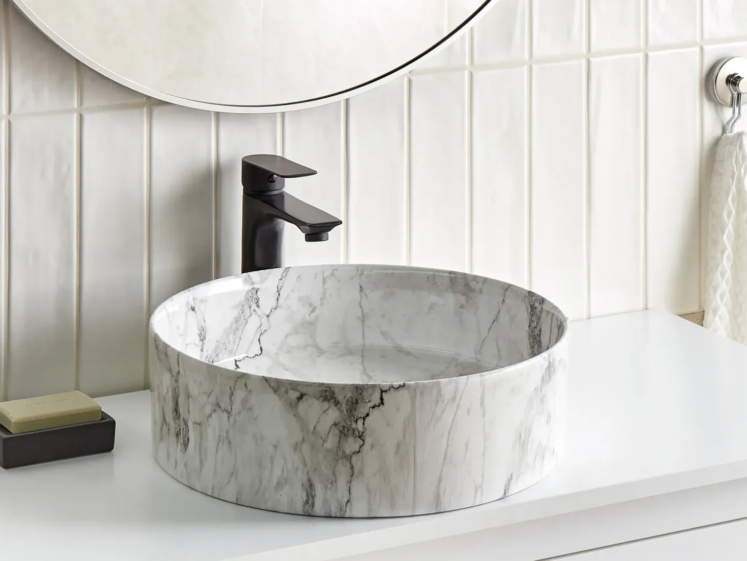 Vask til bordplade MANIS Hvid marmor ⌀ 40 cm Keramik