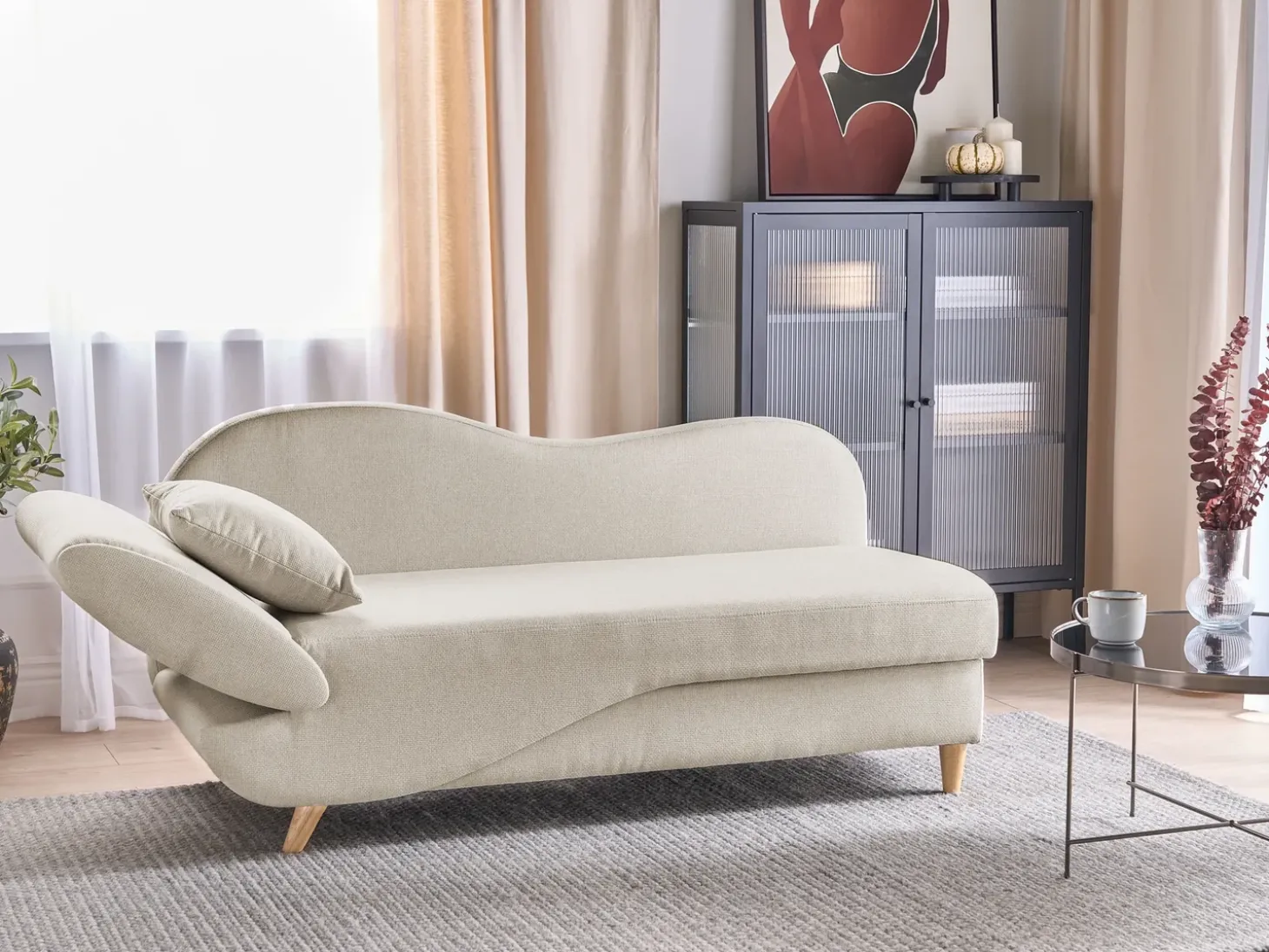 Venstrevendt chaiselong MERI Kunstlinned Beige med opbevaring