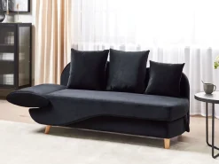 Venstrevendt chaiselong MERI Velour Sort med opbevaring