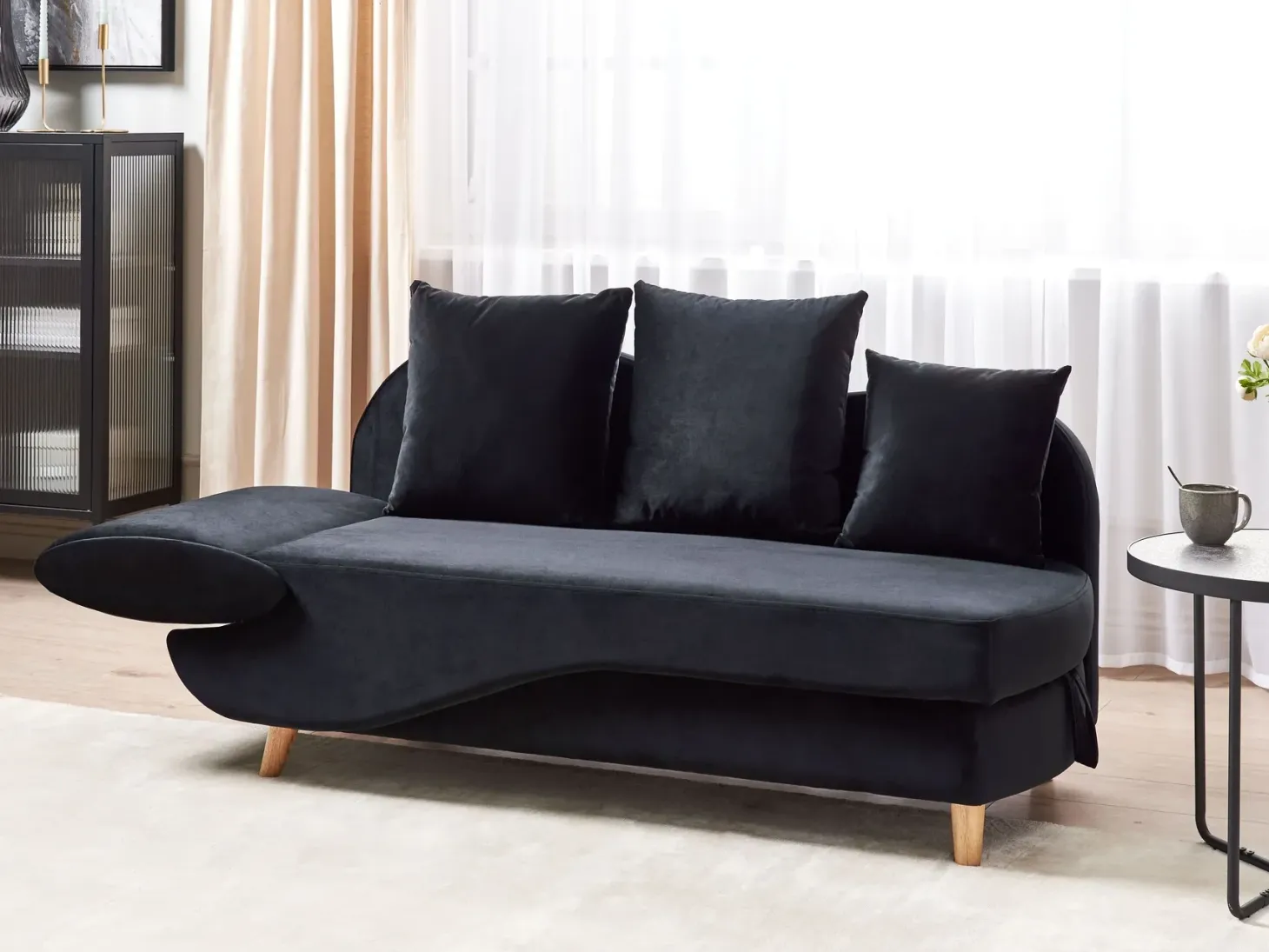 Venstrevendt chaiselong MERI Velour Sort med opbevaring