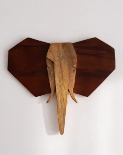 Vægdekoration Elefant GAROUA Mangotræ 37 cm Brun