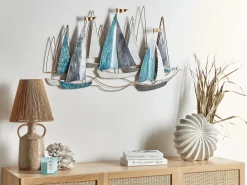 Vægdekoration Skib BOHRIUM Metal 50 cm Blå