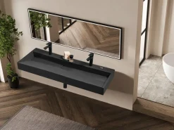 Væghængt dobbelt håndvask QUENKO Sort 120 x 46 cm Mineralstøbning