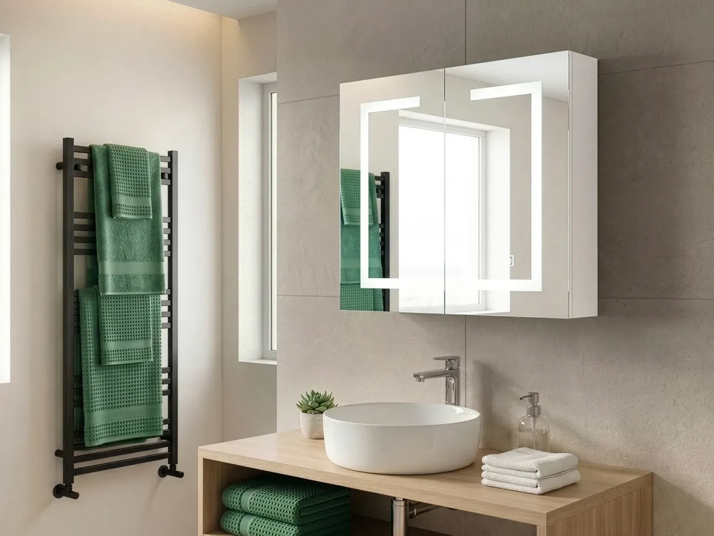 Vægmonteret spejlskab til badeværelset LED MAZARREDO 60 cm 60 cm Hvid