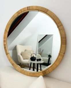 Vægspejl ANLEZY 80 cm 80 cm Rattan Naturlig