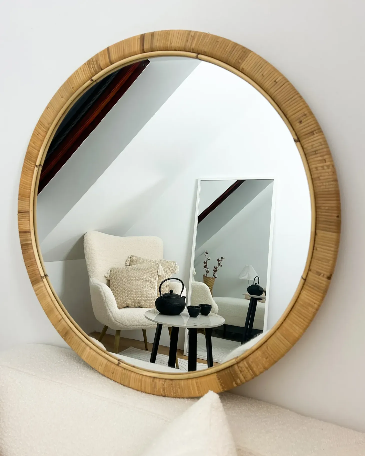 Vægspejl ANLEZY 80 cm 80 cm Rattan Naturlig