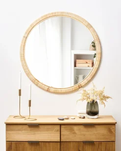 Vægspejl ANLEZY 80 cm 80 cm Rattan Naturlig