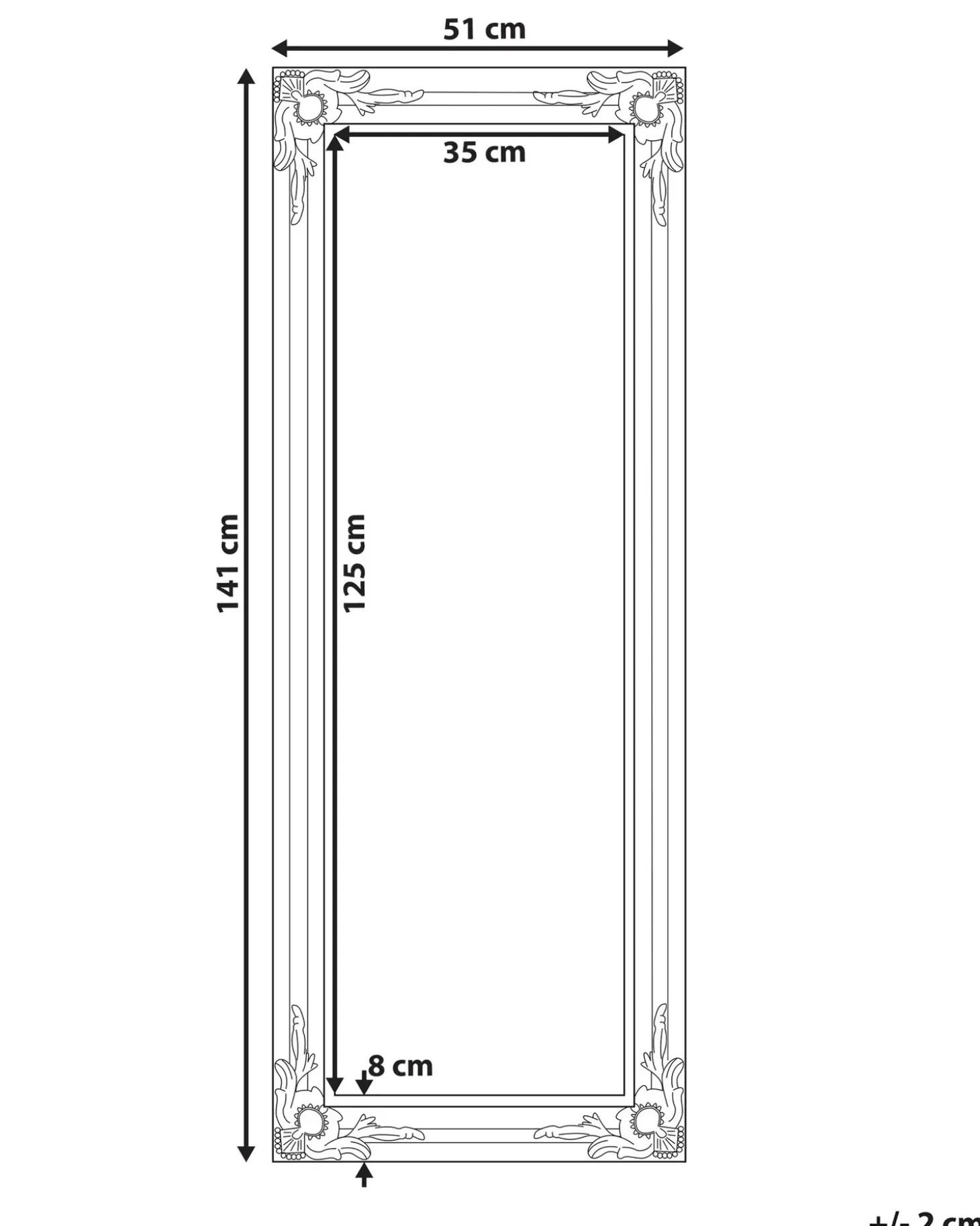 Vægspejl BELLAC 51 cm 141 cm Sølv