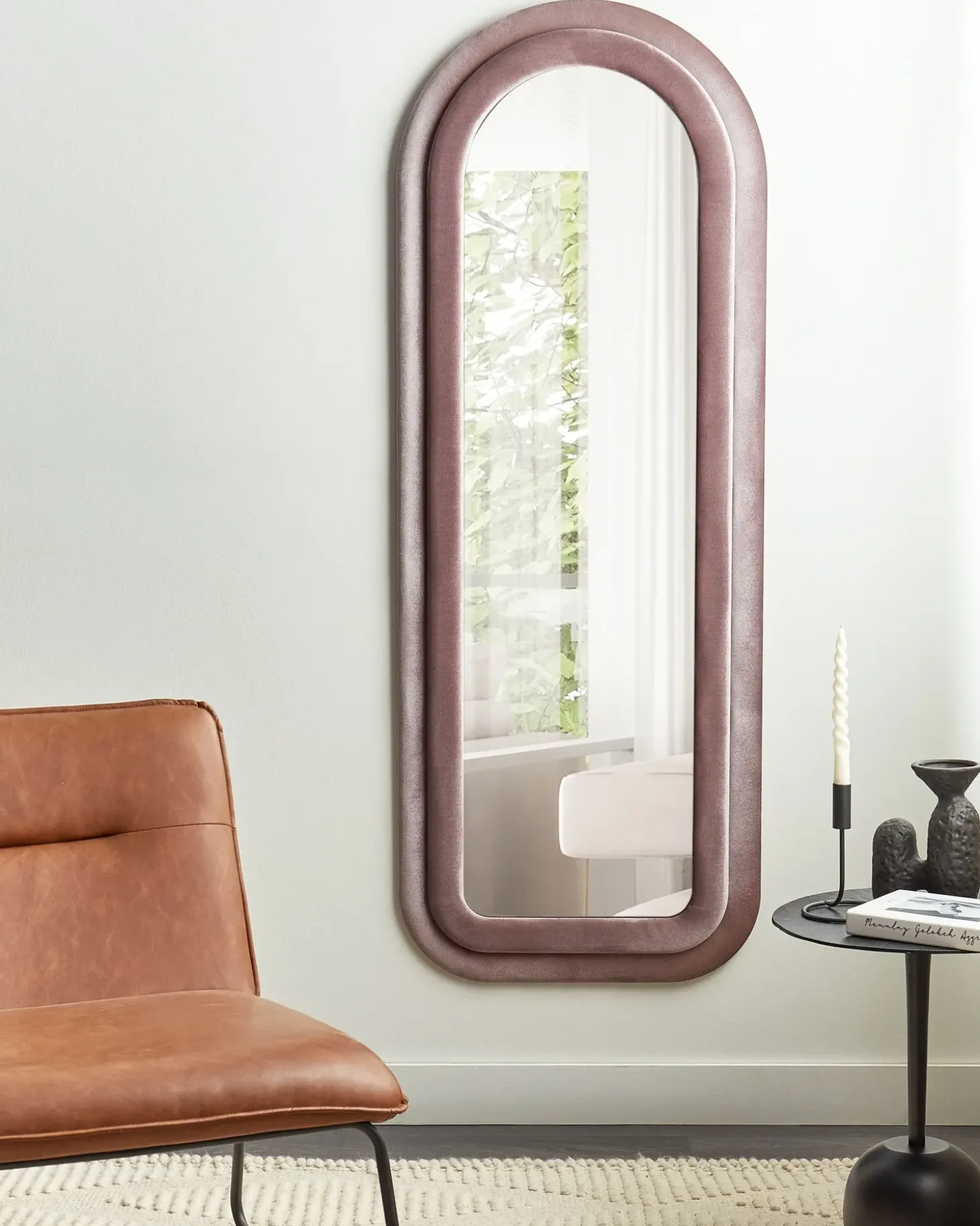 Vægspejl CULAN 60 cm 160 cm Velour Lyserød
