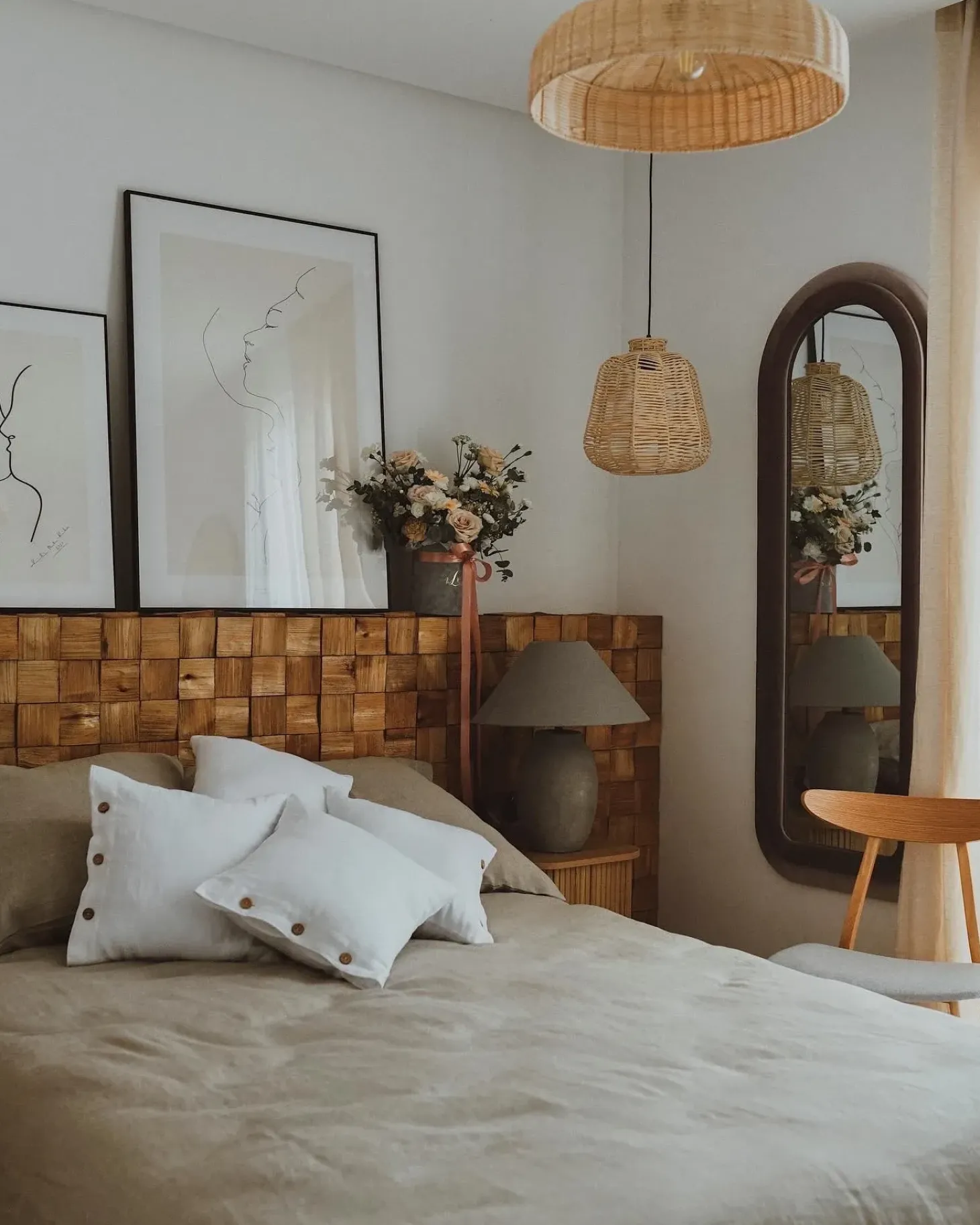 Vægspejl CULAN 60 cm 160 cm Velour Lyserød