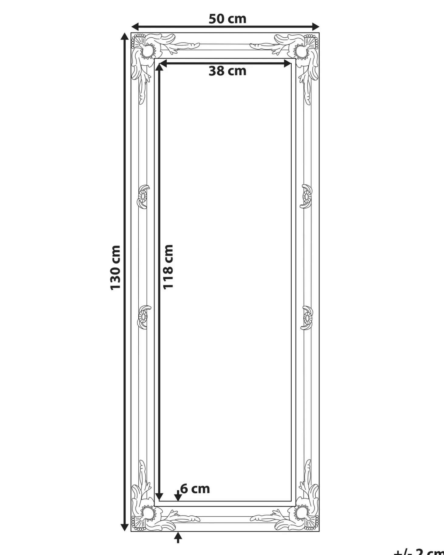 Vægspejl FOUGERES 50 cm 130 cm Sort