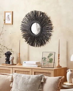 Vægspejl KALASIN 60 cm 60 cm Rattan Sort